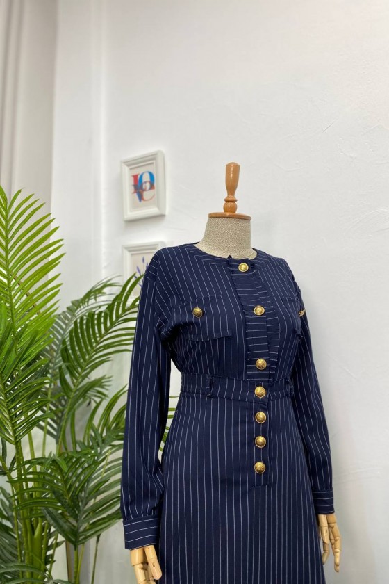 4452 - Etek Ceket Tesettür İkili Takım Laci̇vert-H2