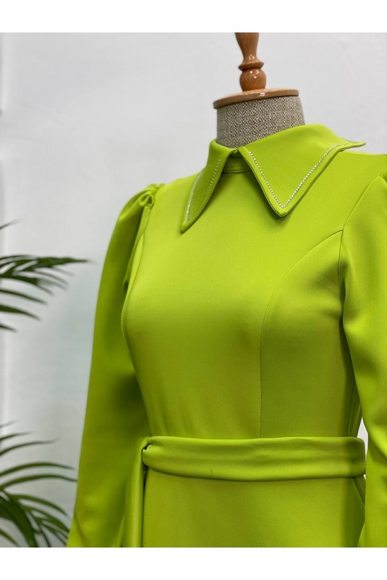 4447 - Taşlı Tesettür Elbise Yeşi̇l-K9