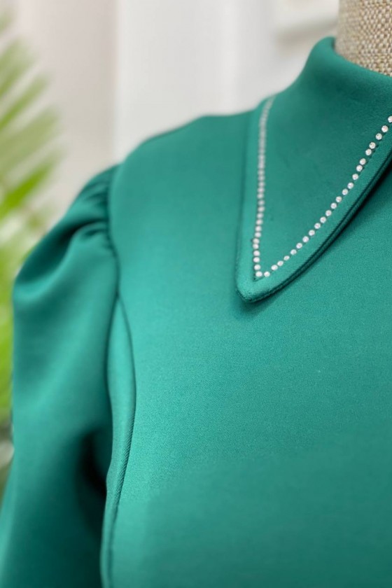 4447 - Taşlı Tesettür Elbise Zümrüt Yeşili-K9