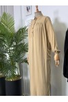 8222 - Yanları Yırtmaç Robalı Tam Boy Tunik Bej-A2 8222 - Yanları Yırtmaç Robalı Tam Boy Tunik Bej-A2