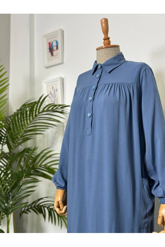 8222 - Yanları Yırtmaç Robalı Tam Boy Tunik Mavi̇-A2 8222 - Yanları Yırtmaç Robalı Tam Boy Tunik Mavi̇-A2