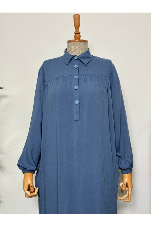 8222 - Yanları Yırtmaç Robalı Tam Boy Tunik Mavi̇-A2 8222 - Yanları Yırtmaç Robalı Tam Boy Tunik Mavi̇-A2