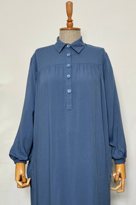 8222 - Yanları Yırtmaç Robalı Tam Boy Tunik Mavi̇-A2 8222 - Yanları Yırtmaç Robalı Tam Boy Tunik Mavi̇-A2