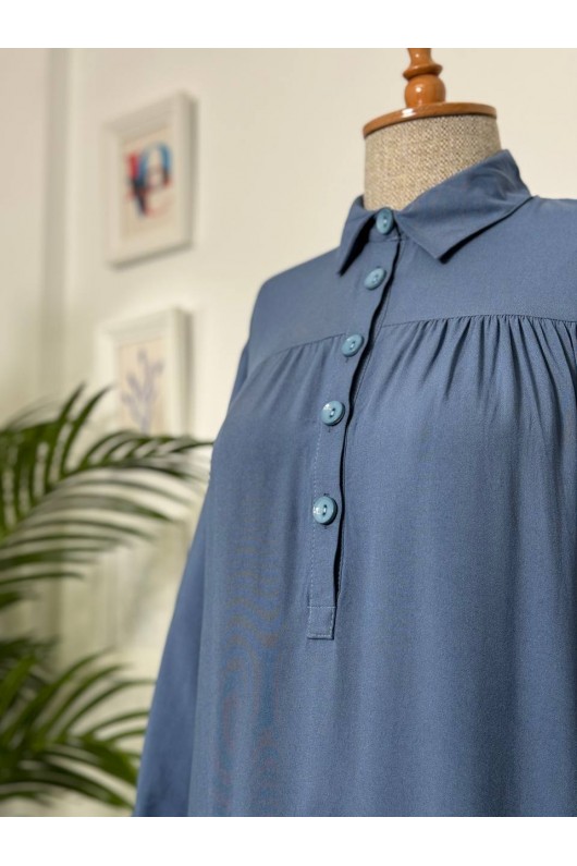 8222 - Yanları Yırtmaç Robalı Tam Boy Tunik Mavi̇-A2 8222 - Yanları Yırtmaç Robalı Tam Boy Tunik Mavi̇-A2