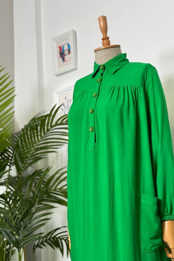 8222 - Yanları Yırtmaç Robalı Tam Boy Tunik Yeşi̇l-A2