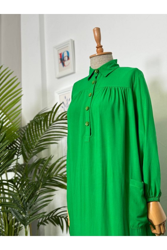 8222 - Yanları Yırtmaç Robalı Tam Boy Tunik Yeşi̇l-A2