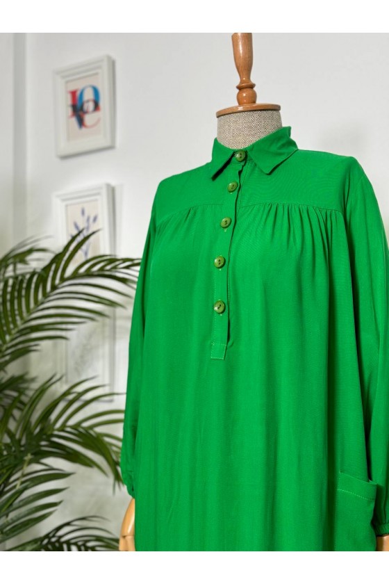 8222 - Yanları Yırtmaç Robalı Tam Boy Tunik Yeşi̇l-A2 8222 - Yanları Yırtmaç Robalı Tam Boy Tunik Yeşi̇l-A2