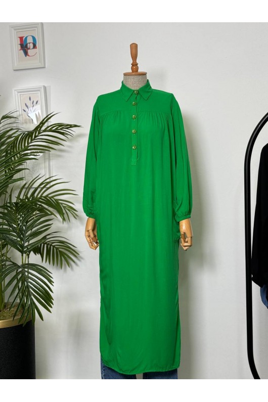 8222 - Yanları Yırtmaç Robalı Tam Boy Tunik Yeşi̇l-A2 8222 - Yanları Yırtmaç Robalı Tam Boy Tunik Yeşi̇l-A2