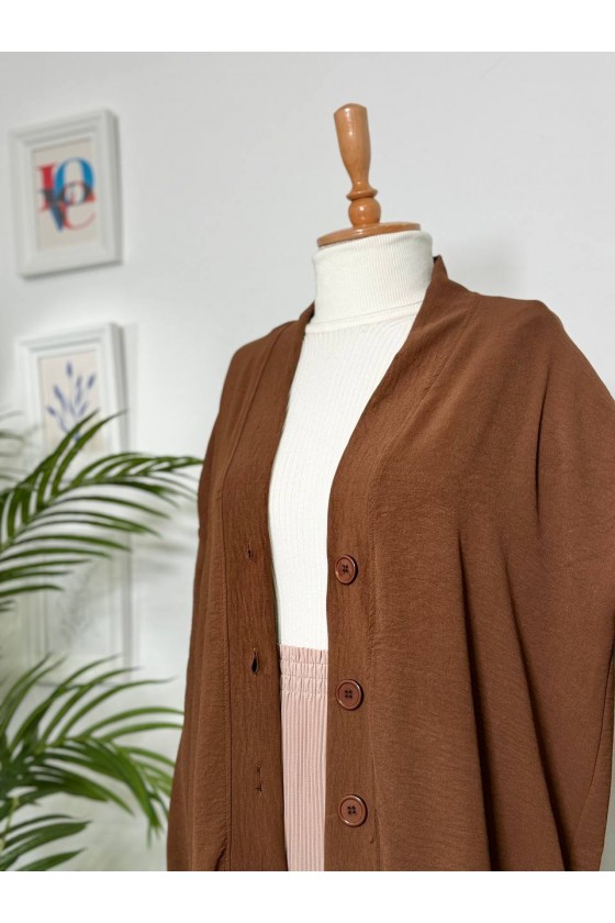 3541 - Düğmeli Hırka Kahverengi̇-B6