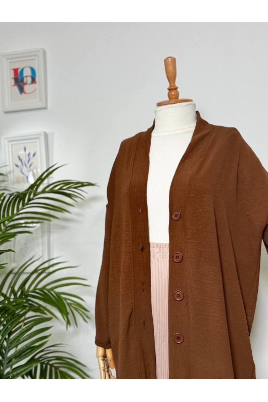 3541 - Düğmeli Hırka Kahverengi̇-B6