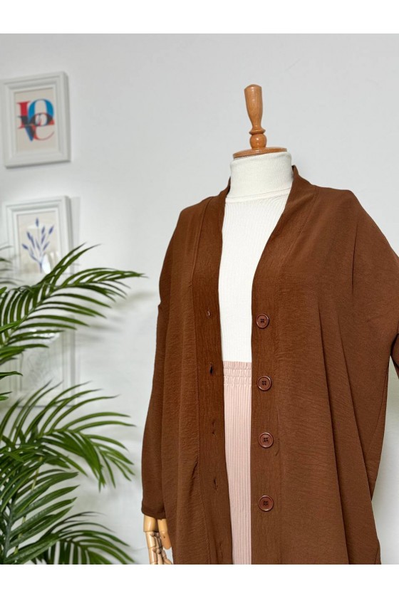 3541 - Düğmeli Hırka Kahverengi̇-B6