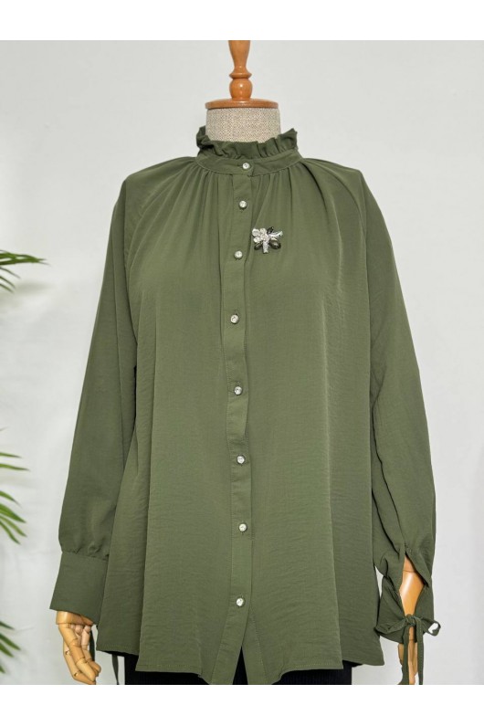 61639 -  Broşlu Gömlek Haki̇-B6