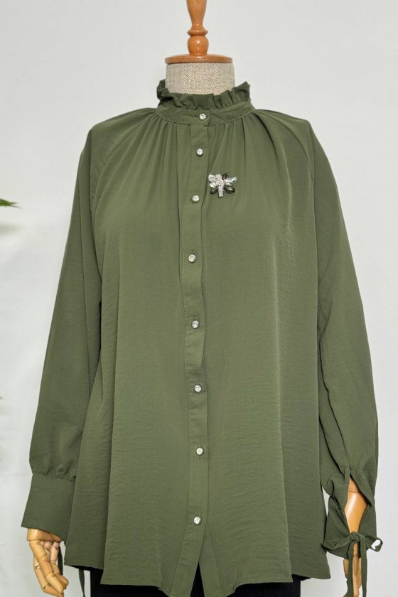 61639 -  Broşlu Gömlek Haki̇-B6