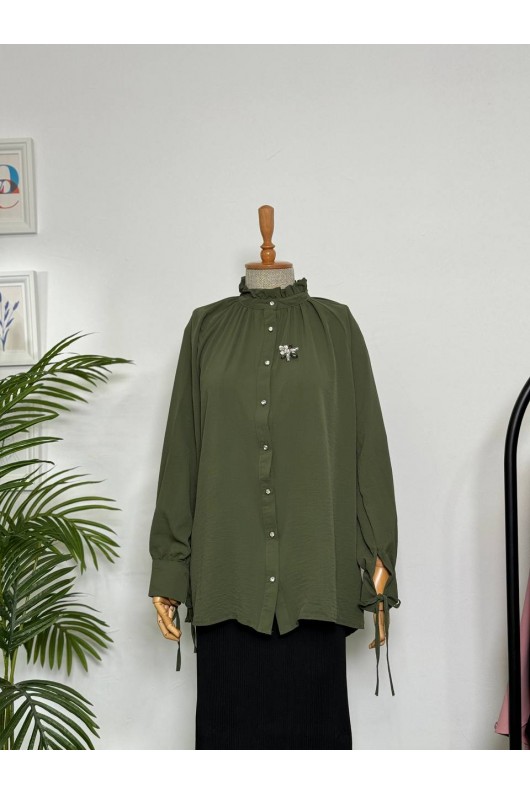 61639 -  Broşlu Gömlek Haki̇-B6