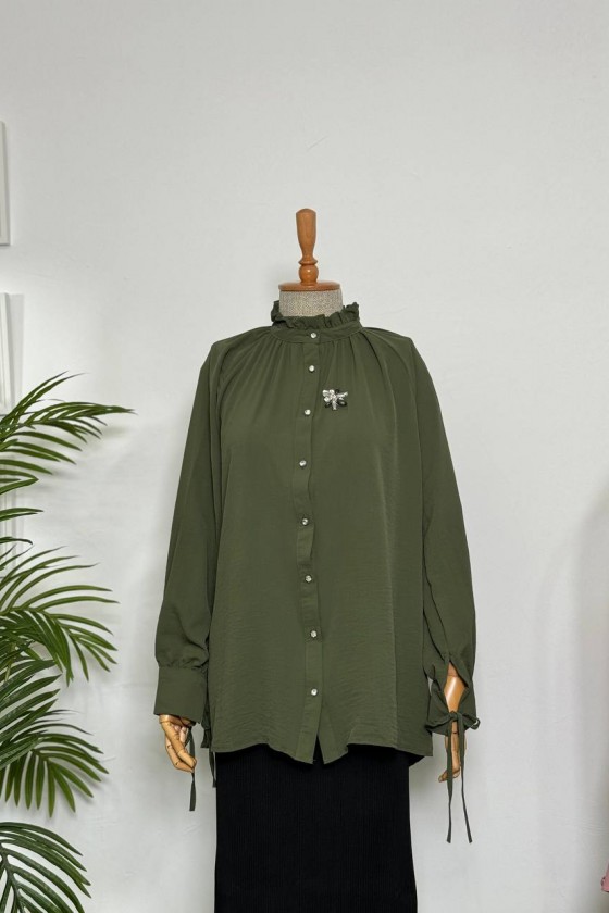 61639 -  Broşlu Gömlek Haki̇-B6