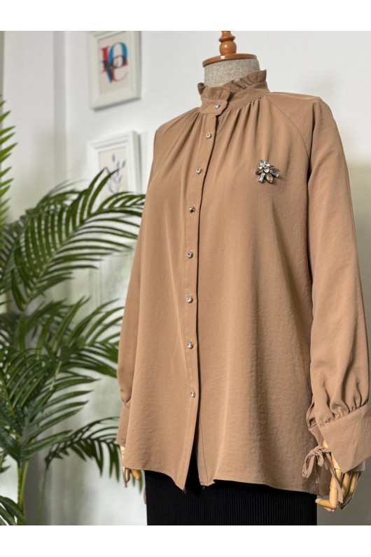 61639 -  Broşlu Gömlek Camel-B6