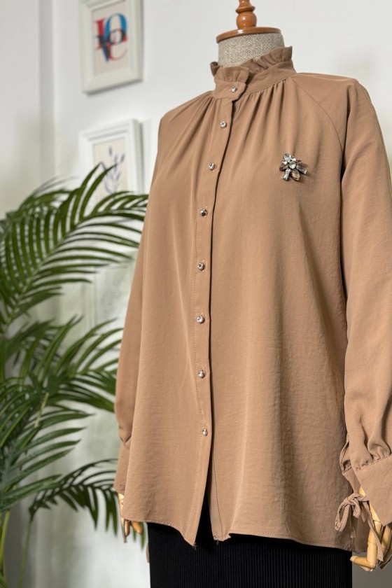 61639 -  Broşlu Gömlek Camel-B6