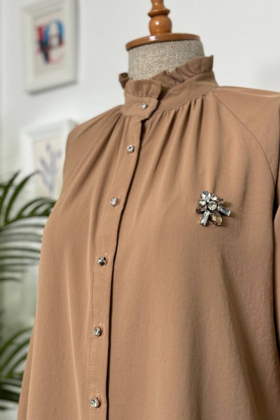 61639 - Broşlu Gömlek Camel-B6 61639 - Broşlu Gömlek Camel-B6