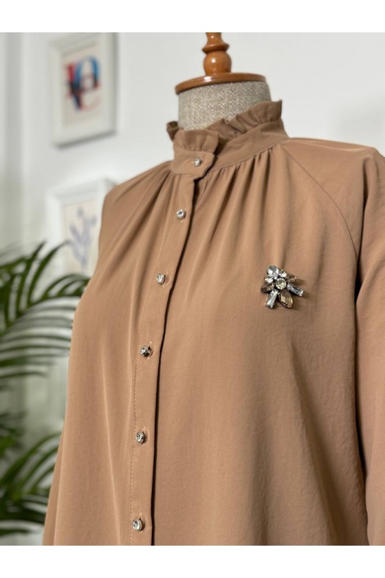 61639 -  Broşlu Gömlek Camel-B6