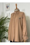 61639 -  Broşlu Gömlek Camel-B6
