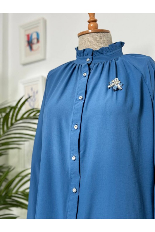 61639 -  Broşlu Gömlek Mavi̇-B6