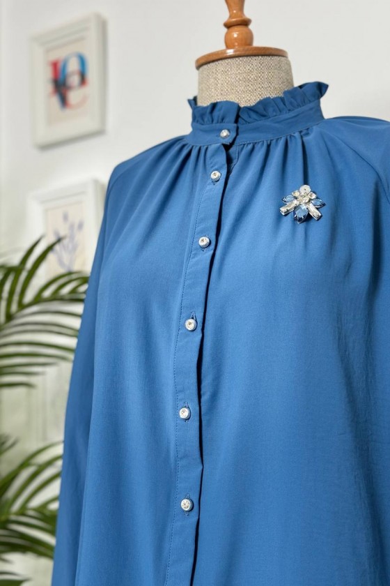 61639 -  Broşlu Gömlek Mavi̇-B6