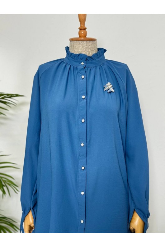 61639 -  Broşlu Gömlek Mavi̇-B6