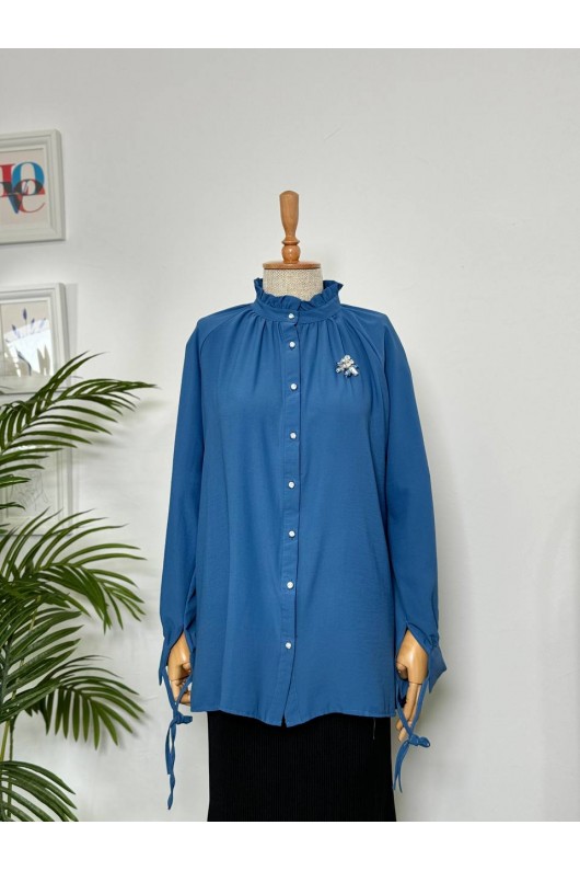 61639 -  Broşlu Gömlek Mavi̇-B6