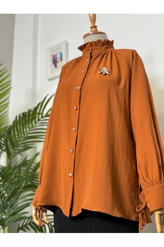 61639 -  Broşlu Gömlek Kiremit-B6