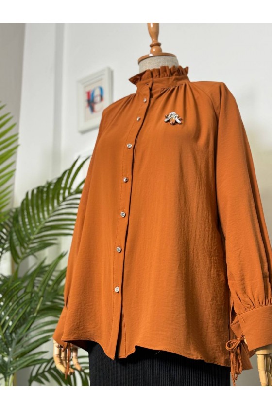 61639 -  Broşlu Gömlek Kiremit-B6