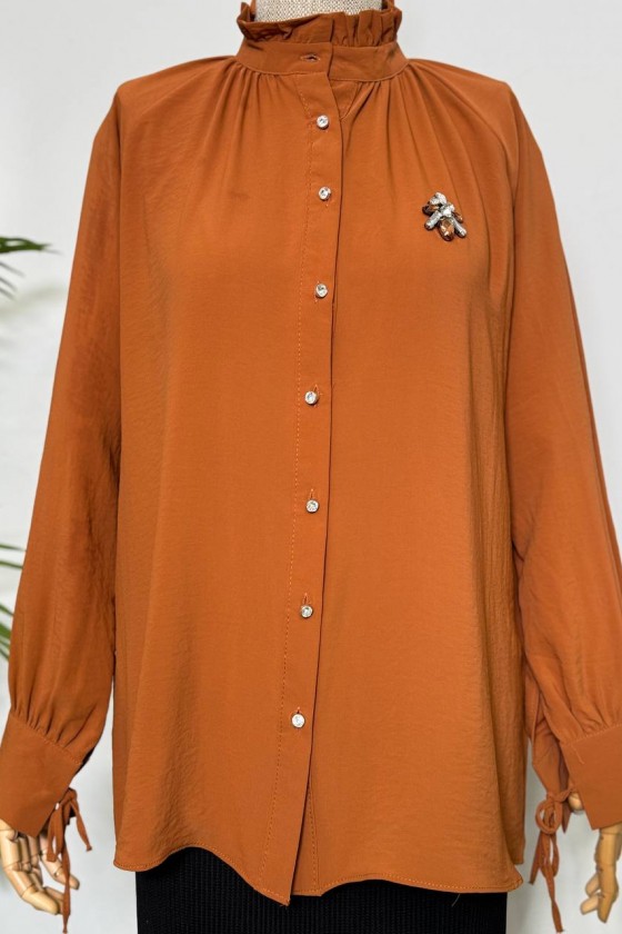 61639 - Broşlu Gömlek Kiremit-B6 61639 - Broşlu Gömlek Kiremit-B6