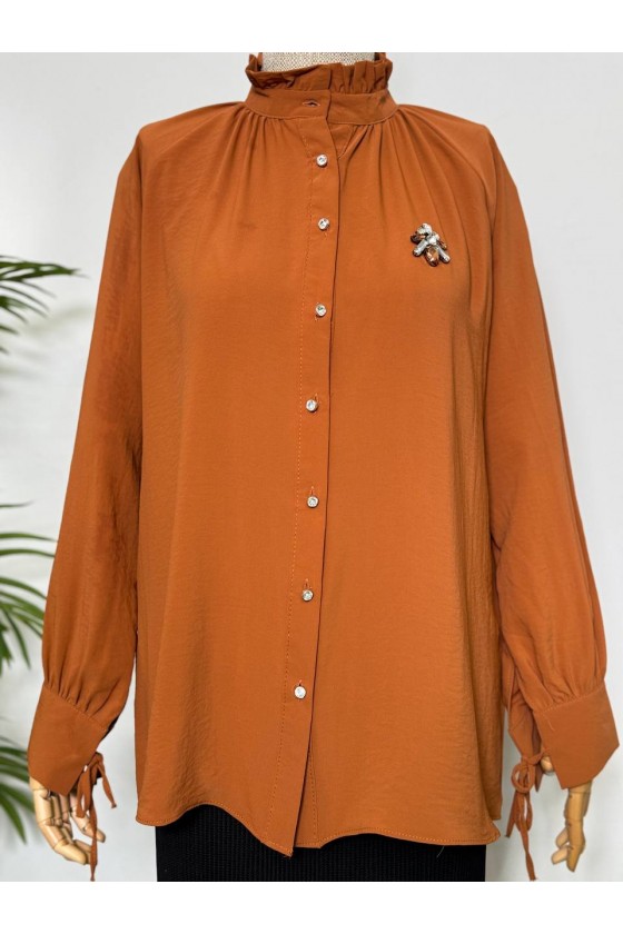 61639 -  Broşlu Gömlek Kiremit-B6