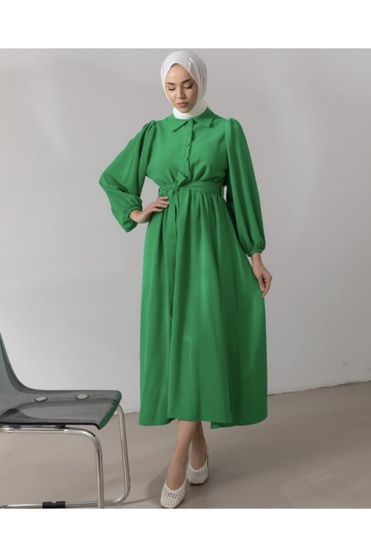9559-Düğme Detaylı Tesettür Elbise Yeşi̇l-A13 9559-Düğme Detaylı Tesettür Elbise Yeşi̇l-A13
