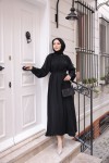2587 - Kemerli Tesettür Elbise Si̇yah-G2