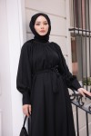 2587 - Kemerli Tesettür Elbise Si̇yah-G2