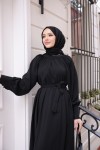 2587 - Kemerli Tesettür Elbise Si̇yah-G2