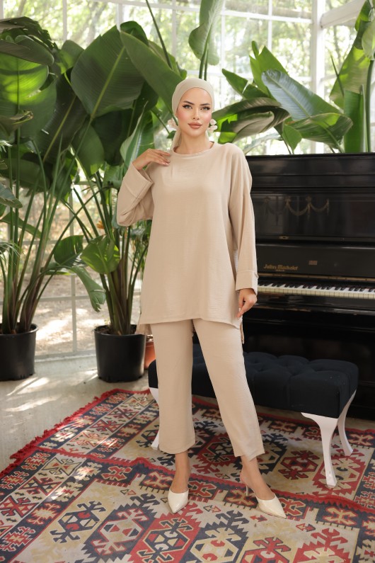 1127 - Tesettür Takım Bej-G4