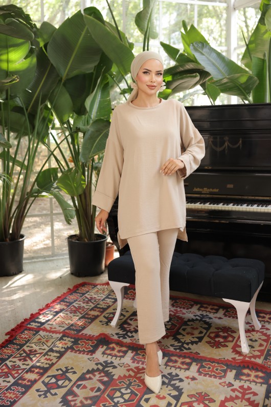 1127 - Tesettür Takım Bej-G4