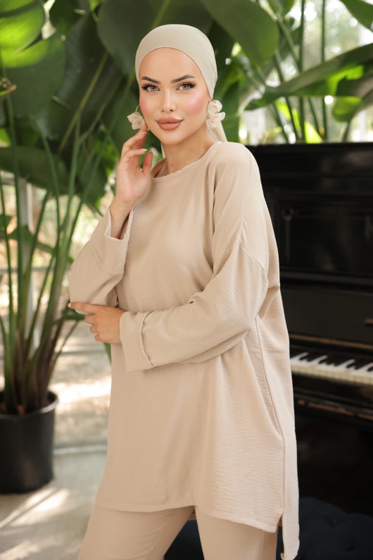 1127 - Tesettür Takım Bej-G4