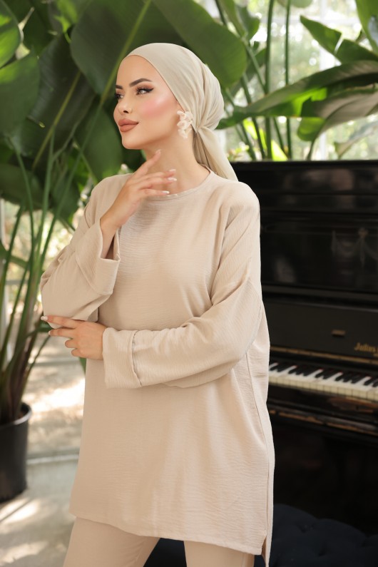 1127 - Tesettür Takım Bej-G4