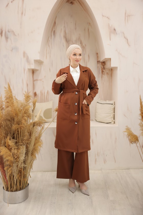 4470 - Tesettür İkili Takım Kahverengi̇-C7