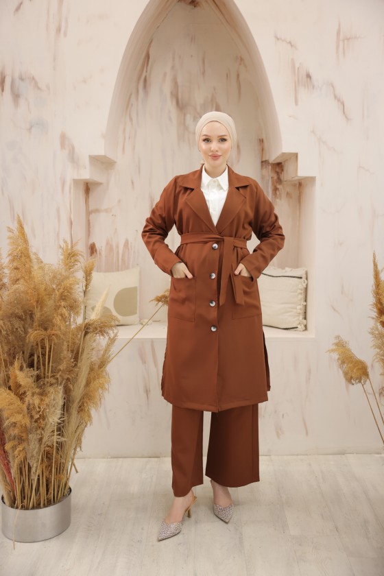 4470 - Tesettür İkili Takım Kahverengi̇-C7