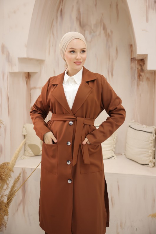 4470 - Tesettür İkili Takım Kahverengi̇-C7