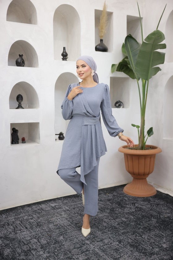 4475 - Tesettür İkili Takım Gri̇-E 4