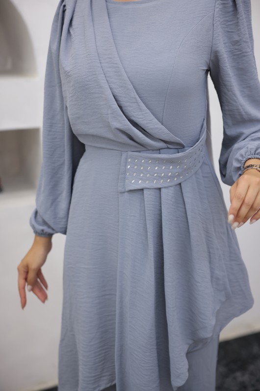 4475 - Tesettür İkili Takım Gri̇-E 4