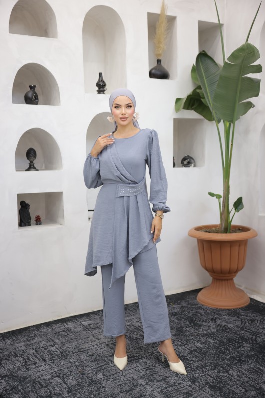 4475 - Tesettür İkili Takım Gri̇-E 4