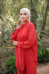 10793 - Pantolon Gömlek Tesettür İkili Takım Kirmizi-A4
