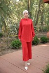 10793 - Pantolon Gömlek Tesettür İkili Takım Kirmizi-A4