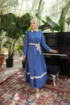 4466 - Yakalı Tesettür Elbise Mavi̇-G5
