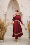 4466 - Yakalı Tesettür Elbise Bordo-G5 4466 - Yakalı Tesettür Elbise Bordo-G5